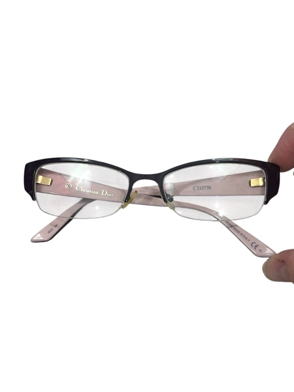 Christian Dior Purple Quilted Stem Half Rim Prescription Cat Eye Glass Frames